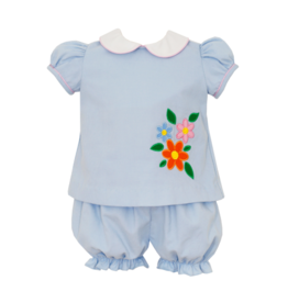 Claire and Charlie Flowers Solid Lt.Blue Corduroy - SS Bloomer Set