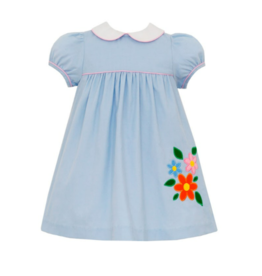 Claire and Charlie Flowers Solid Lt.Blue Corduroy - SS Dress