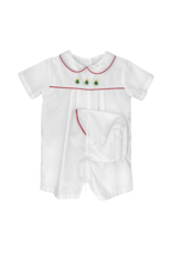 Petit Ami White Romper with Christmas Tree Trio