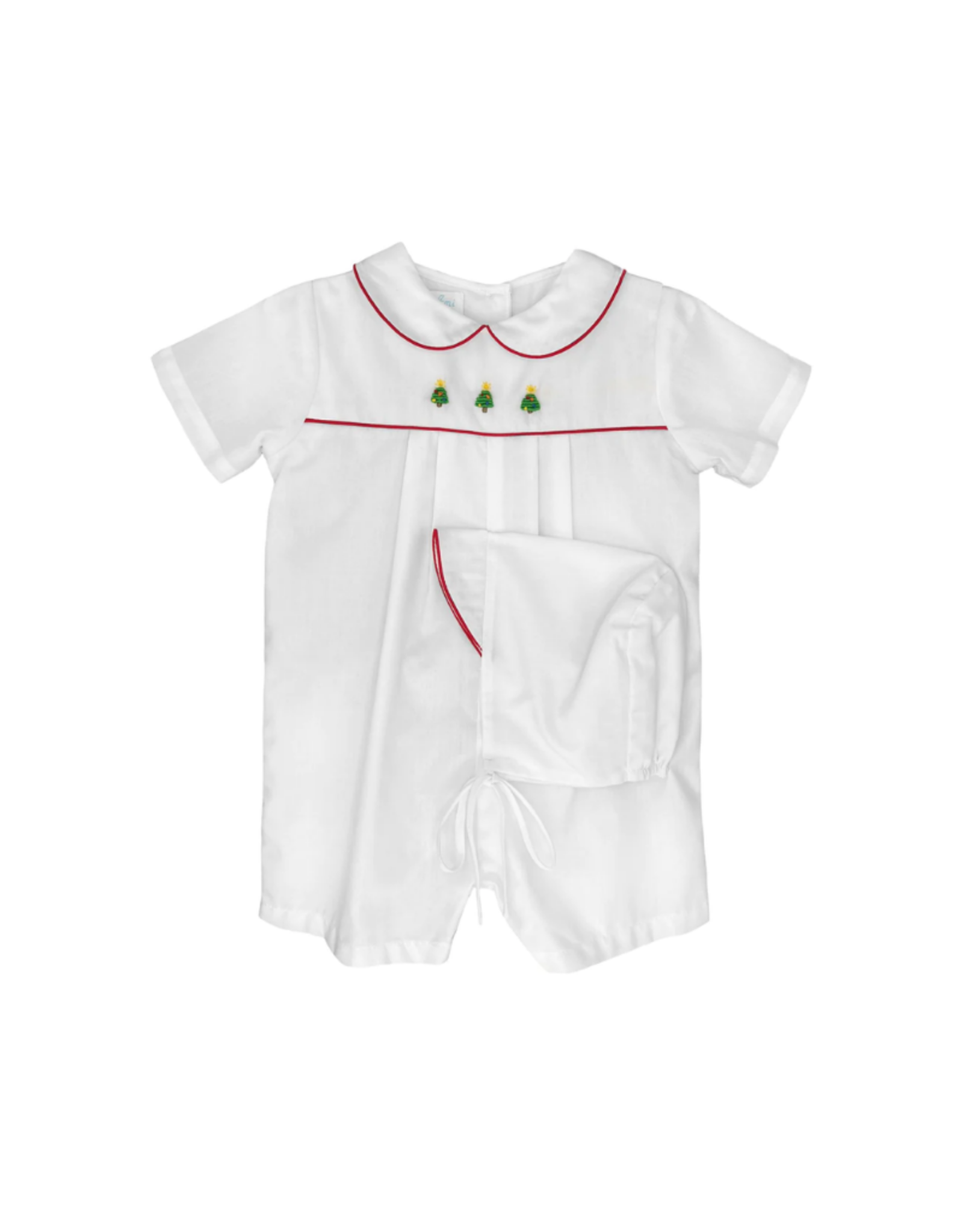 Petit Ami White Romper with Christmas Tree Trio