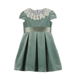 Luli & Me Deluxe Velvet Dress With Sash Aqua