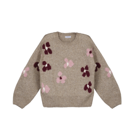 Mayoral 7.306 Sweater Tan/Pink Flowers