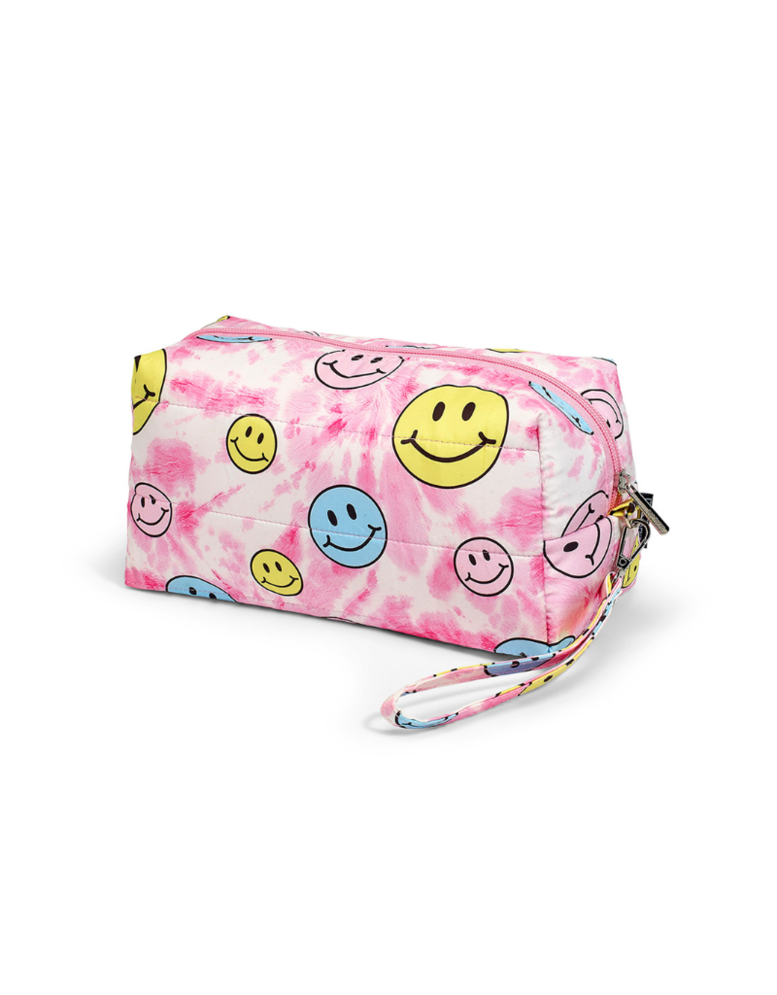 Top Trenz Pink Tie-Dye Happy Face Puffer Cosmetic Bag