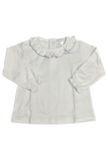 Lulu Bebe LLC White LS Ruffle Collar Pima Shirt with Lavender Trim