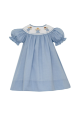 Petit Bebe SS Blue Gingham Bishop Dress w/ Angels