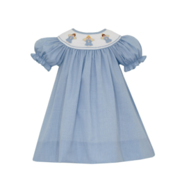 Petit Bebe SS Blue Gingham Bishop Dress w/ Angels