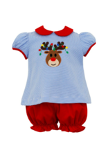 Claire and Charlie Blue Stripe Reindeer and Lights Bloomer Set