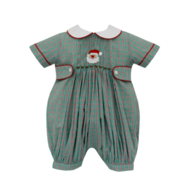 Anavini Green/Red Plaid Romper with Santa Smock