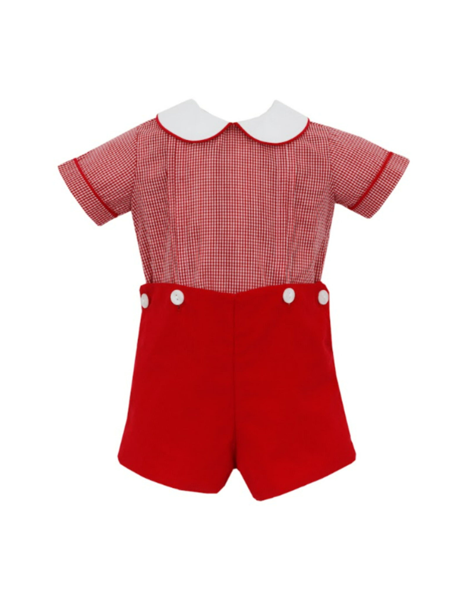Anavini Red Gingham and Cord Button On Short Set