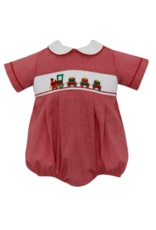 Anavini Red Micro Gingham Bubble with Train/Present Smocking