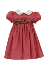Anavini Red Micro Gingham Dress withPresent Smocking