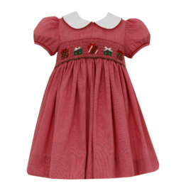 Anavini Red Micro Gingham Dress withPresent Smocking