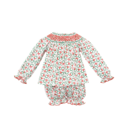 Petit Bebe Olivia LS Knit Bloomer Set Holiday Wreath Print