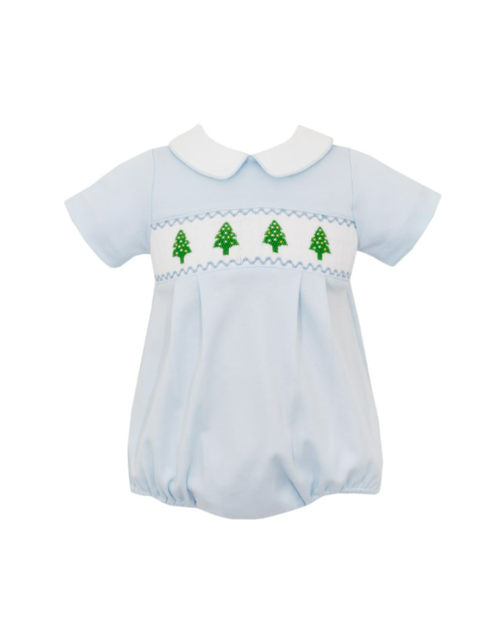 Petit Bebe Blue Knit SS Bubble Christmas Tree Smock