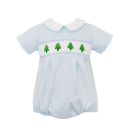 Petit Bebe Blue Knit SS Bubble Christmas Tree Smock