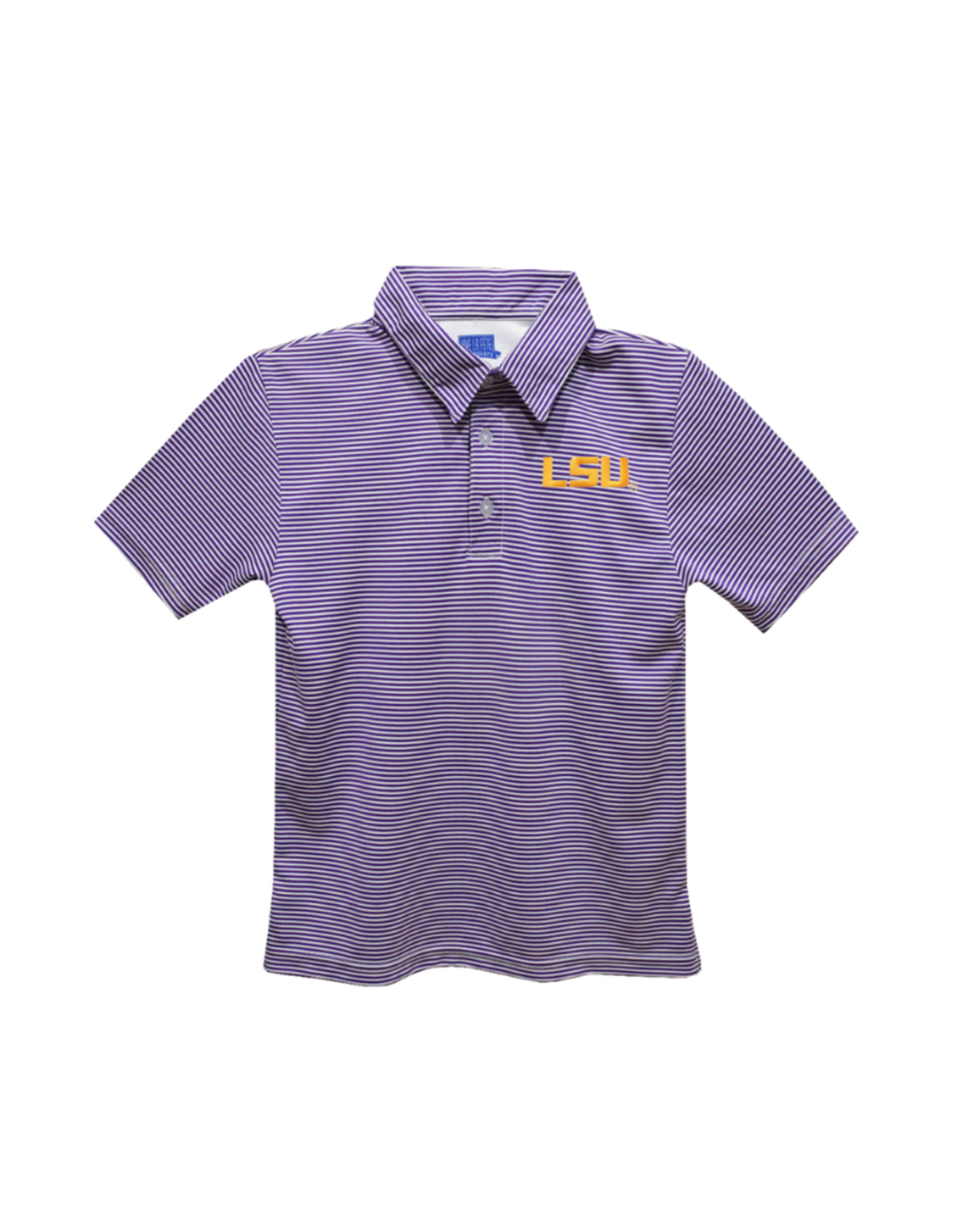 LSU Embroidered Stripe Short Sleeve Polo