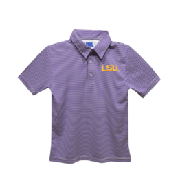 LSU Embroidered Stripe Short Sleeve Polo