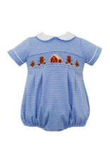 Petit Bebe Blue Stripe LS Knit Gingerbread Smock Bubble