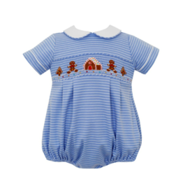 Petit Bebe Blue Stripe LS Knit Gingerbread Smock Bubble