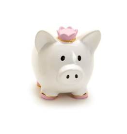 Two's Company Piggy Bank with Pink Crown in Gift Box