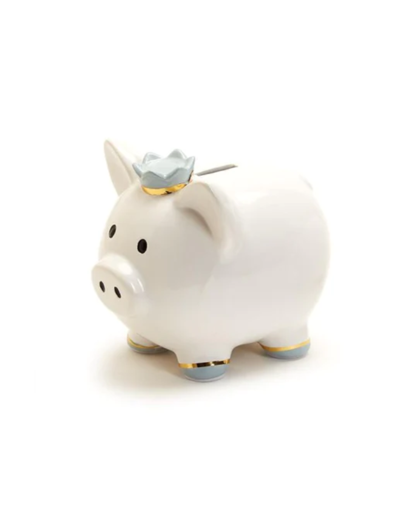 Two's Company Piggy Bank with Blue Crown in Gift Box