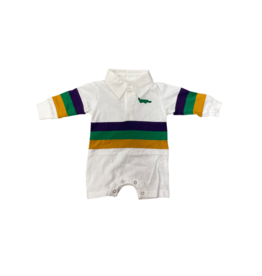 Lulu Bebe LLC Mardi Gras Rugby Long Sleeve Polo Romper
