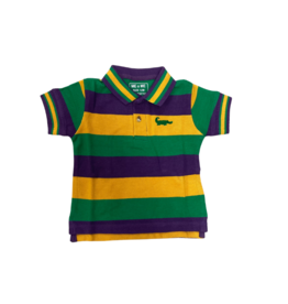 Lulu Bebe LLC Mardi Gras Stripe Short Sleeve Polo Shirt