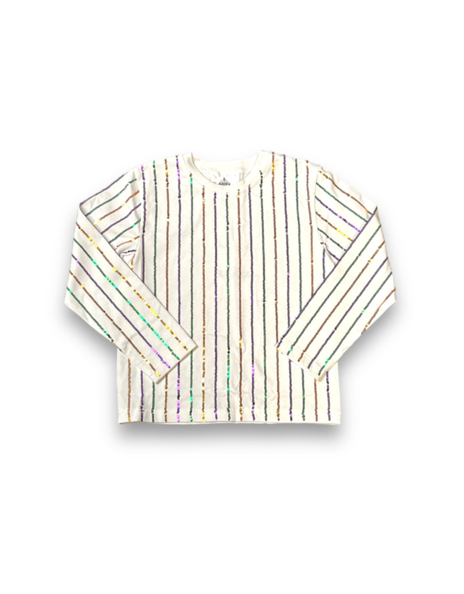 Belle Cher Mardi Gras Sequin Striped LS Shirt
