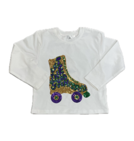 Belle Cher Mardi Gras Rollerskate Sequin LS Shirt