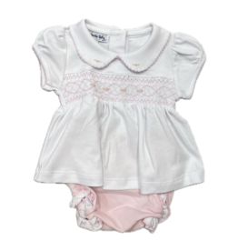 Magnolia Baby Abby & Alex Smocked Collared Ruffle SS Diaper Set, Pink