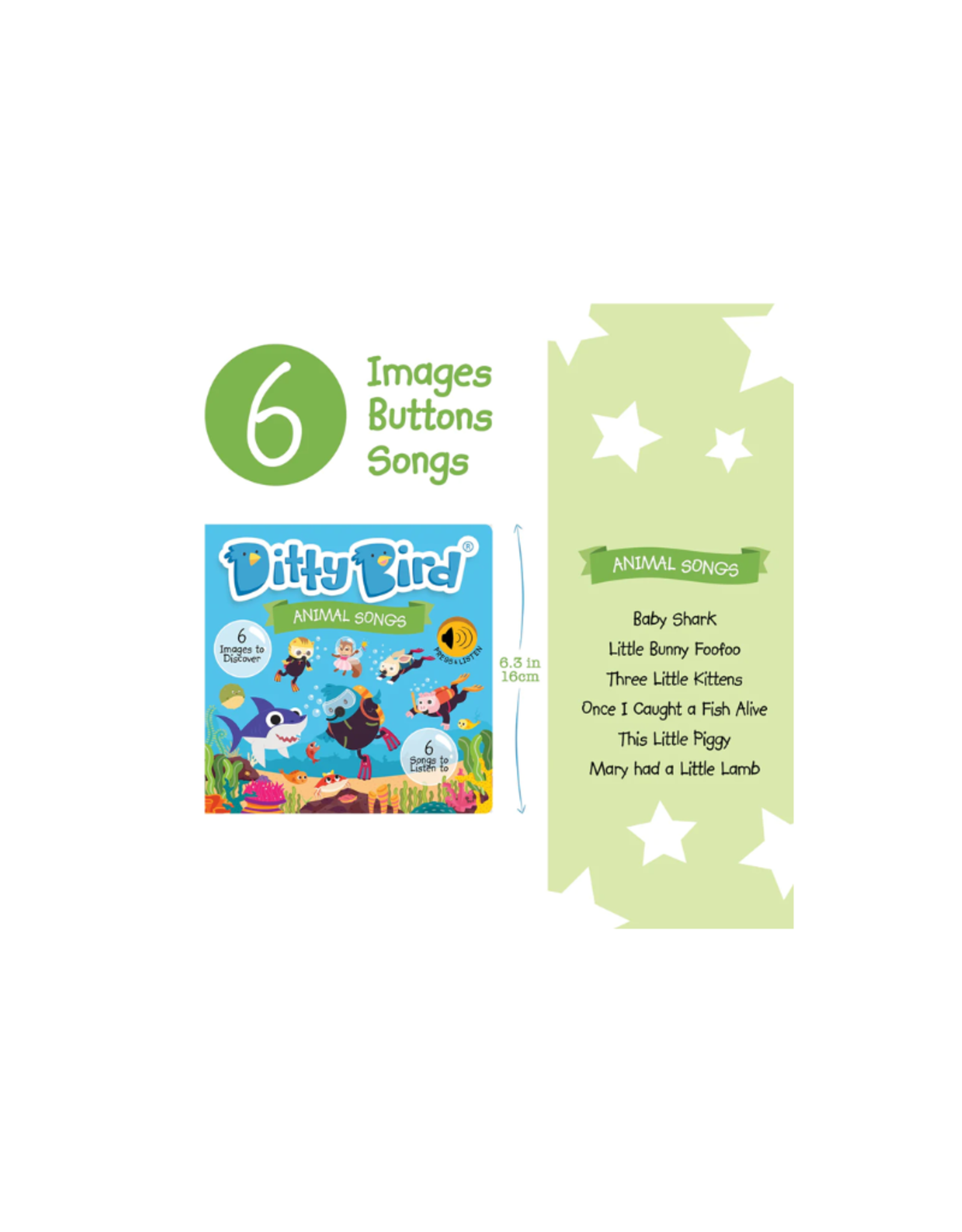 Ditty Bird Ditty Bird Book:Animal songs incl.Baby Shark- Best Toys