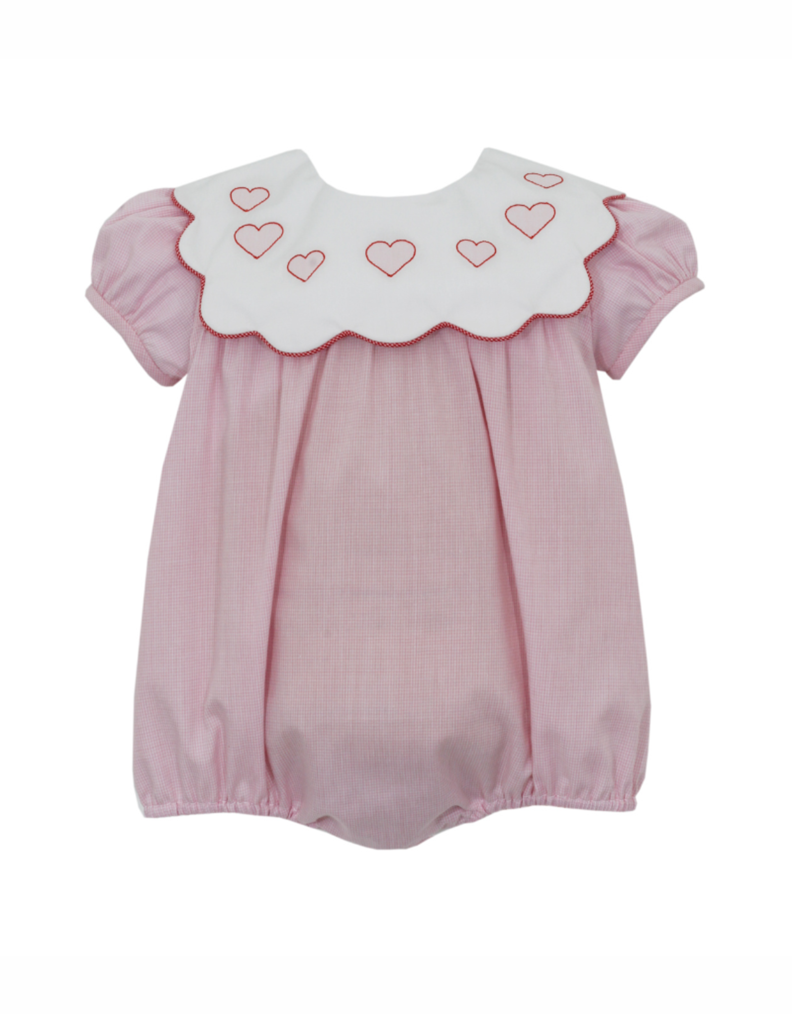 Anavini Pink Gingham with Scallop Heart Collar Bubble