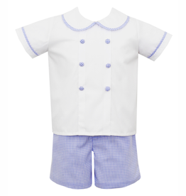 Claire and Charlie Blue Gingham Boys Short Set with Buttons