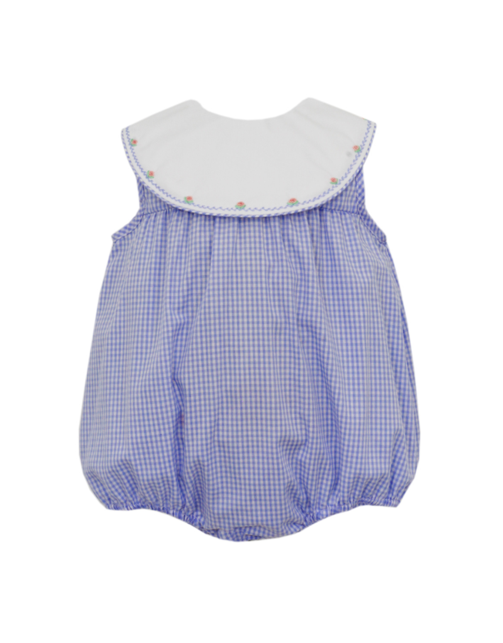 Blue Gingham Sleeveless Bubble with Round Collar - Mini Macarons