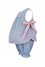 Petit Bebe Blue Gingham Apron Bloomer Set with Pink Side Bows