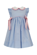 Petit Bebe Blue Gingham Apron Dress with Pink Side Bows