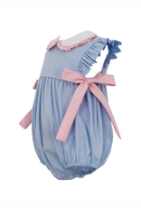 Petit Bebe Blue Gingham Bubble with Pink Side Bows
