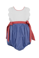 Petit Bebe Royal Blue Scallop Sunbubble with Red Gingham Side Bows