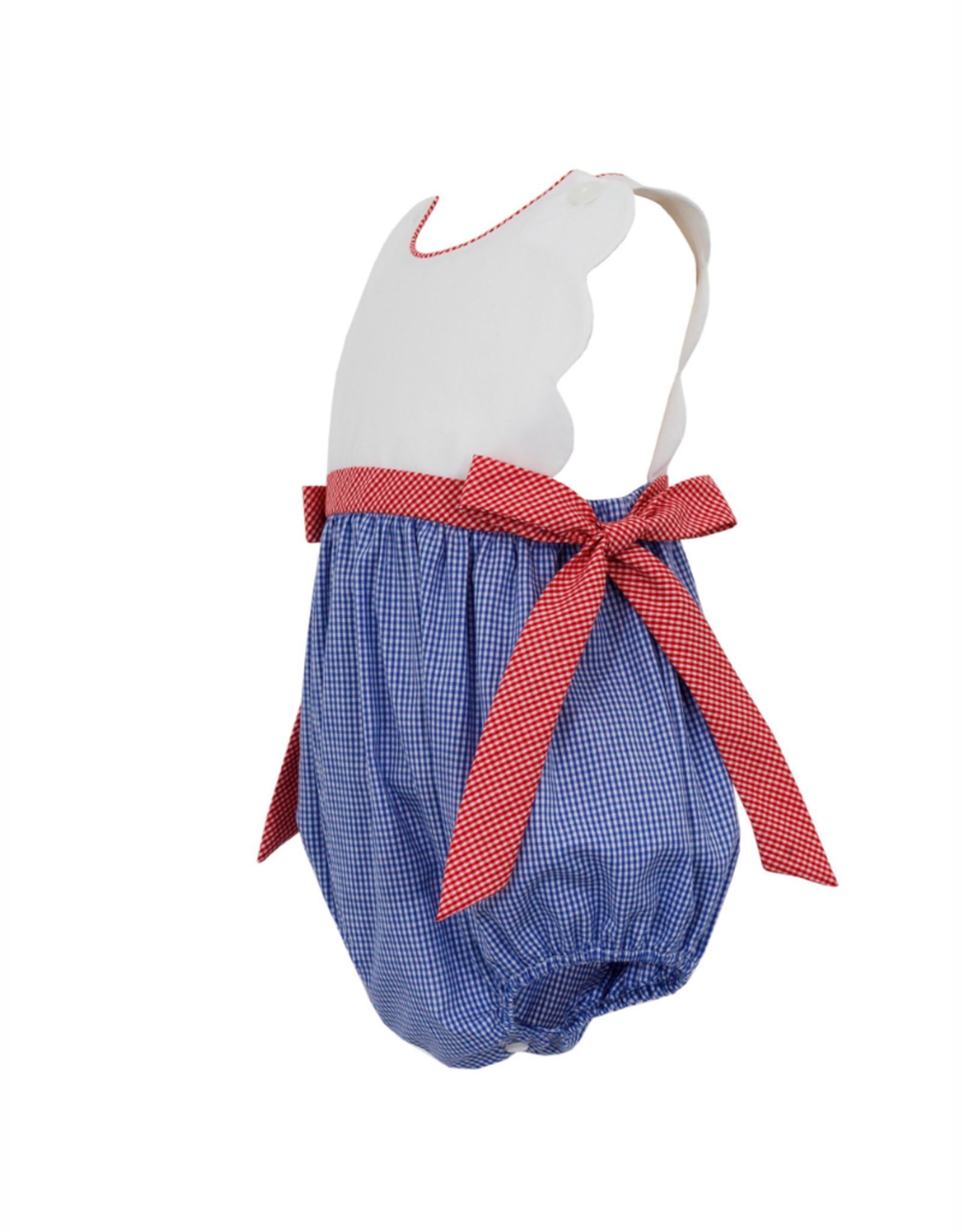 Petit Bebe Royal Blue Scallop Sunbubble with Red Gingham Side Bows