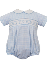 Petit Bebe Blue Gingham Knit Smocked Bubble