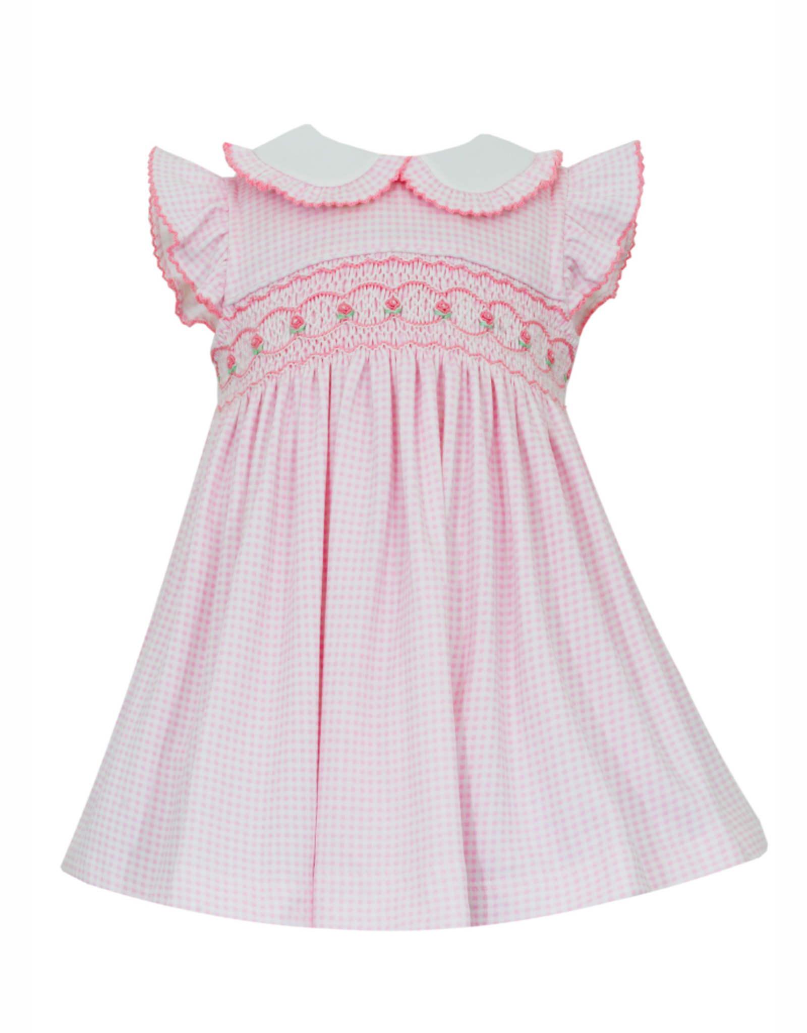 Petit Bebe Pink Gingham Knit Smocked Dress