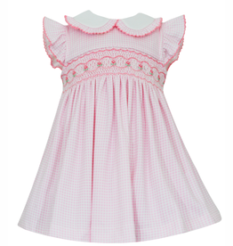 Petit Bebe Pink Gingham Knit Smocked Dress