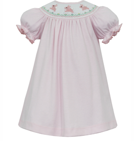 Petit Bebe Pink Knit Bunny Hop Bishop Smock Dress