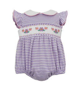 Petit Bebe Lilac Stripe Knit Bubble with Daisy Smock