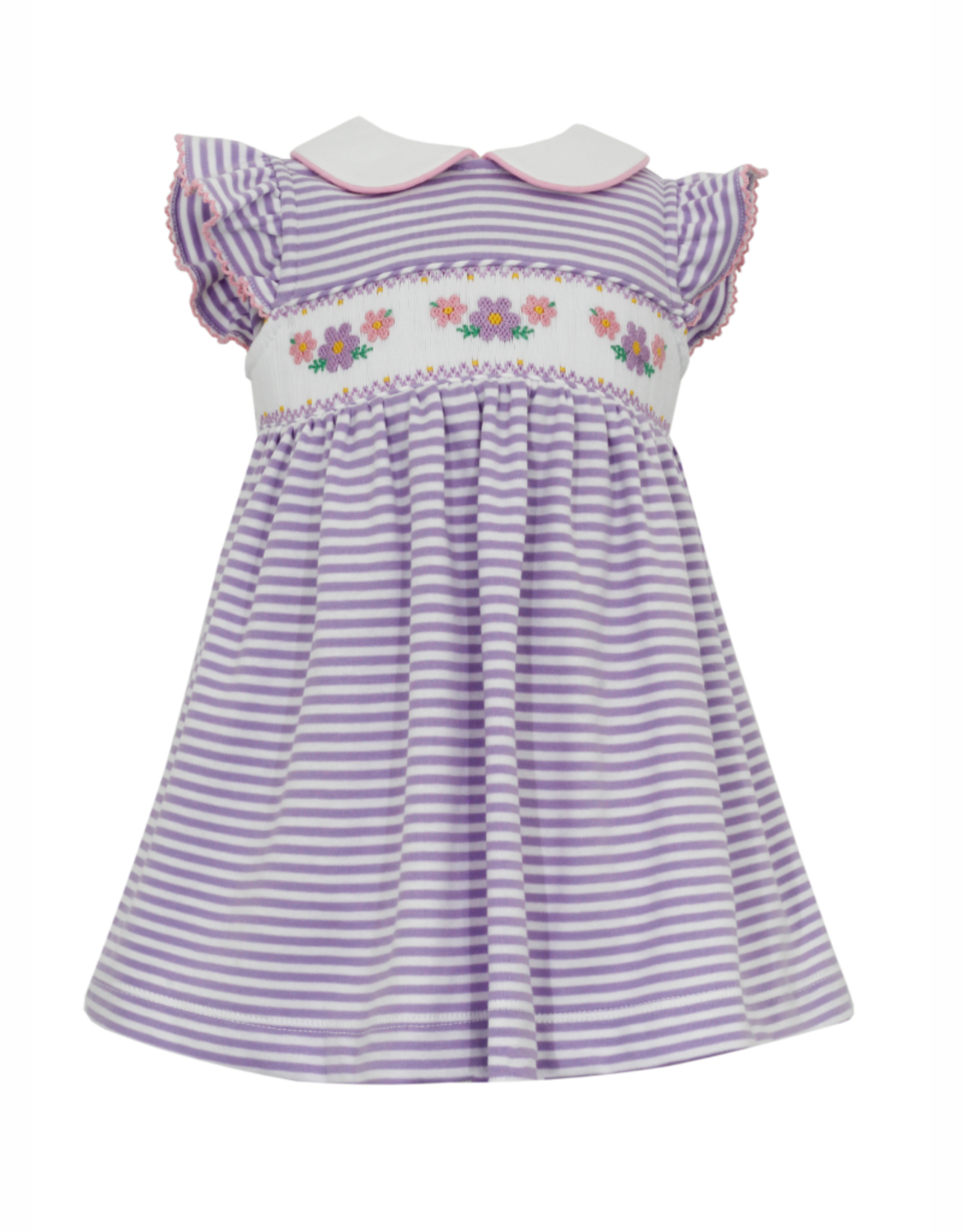 Petit Bebe Lilac Stripe Knit Dress with Daisy Smock