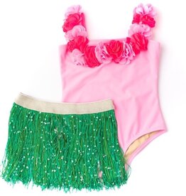 Shade Critters Pink Hula Lei 1 Piece Swim with Fringe Skirt