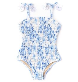 Shade Critters Blue Hibiscus Rose Smocked 1 Piece Swim
