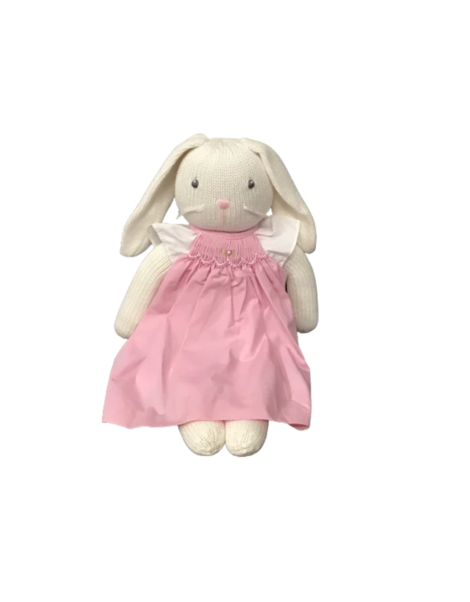 Petit Ami Knit Bunny Doll with Pink Gingham Flower Embroidered Dress