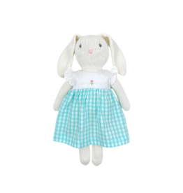 Petit Ami Knit Bunny Doll with Teal Gingham and Bunny Dress