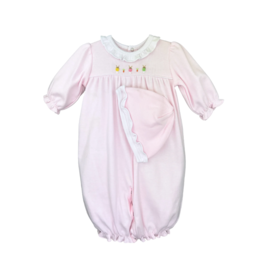 Petit Ami Pink Knit Bunny Embroidery Converter Gown with Hat NB